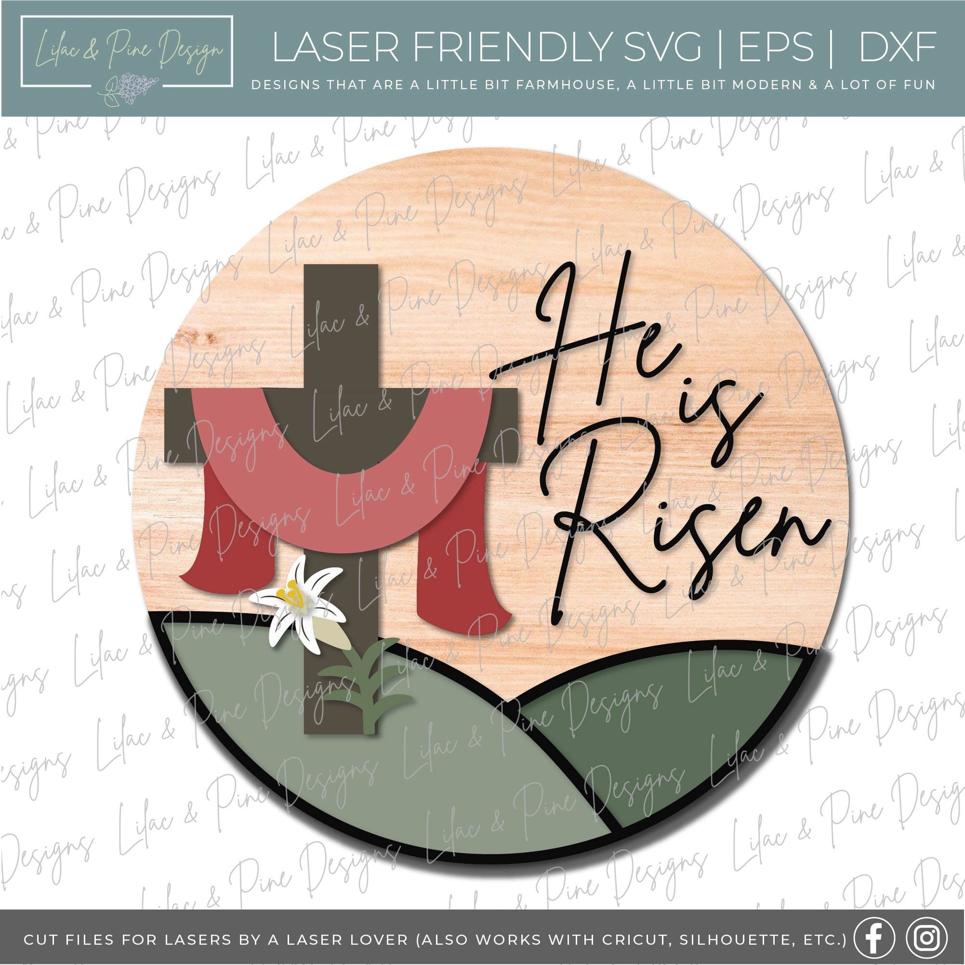 He is Risen door hanger SVG, Easter porch sign, Easter cross svg, Spring SVG, Easter lily SVG, Easter decor, Glowforge Svg, laser cut file