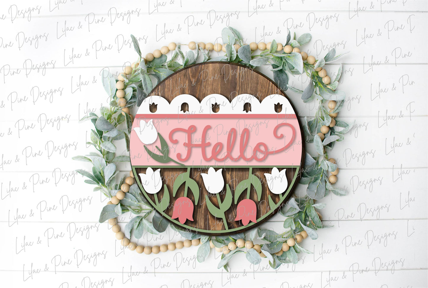 Hello Tulip door hanger SVG, Spring porch sign, Tulip svg, Spring Welcome SVG, Spring decor, door sign, Glowforge Svg, laser cut file
