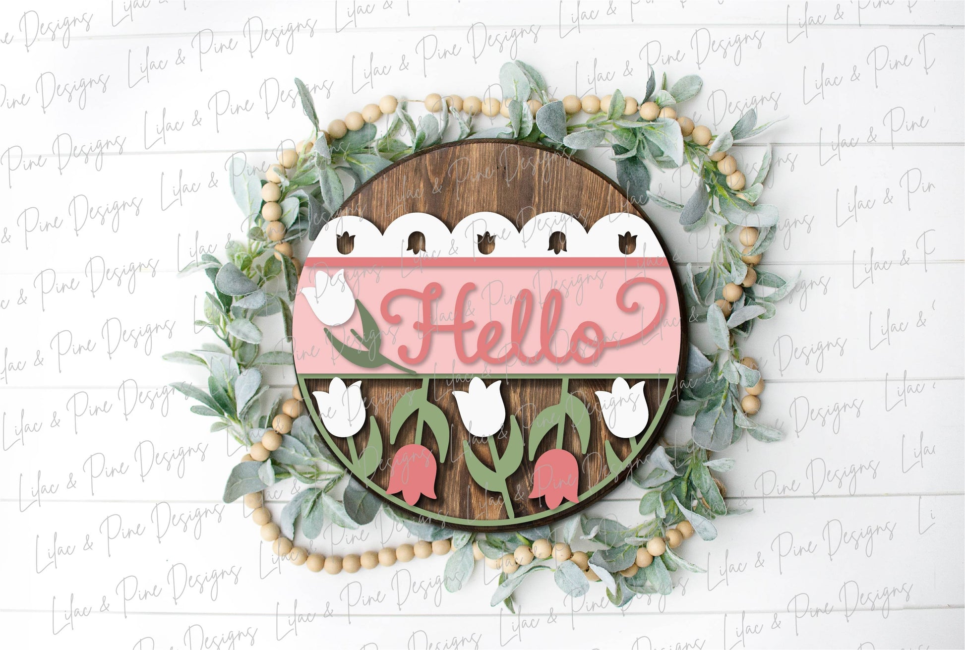 Hello Tulip door hanger SVG, Spring porch sign, Tulip svg, Spring Welcome SVG, Spring decor, door sign, Glowforge Svg, laser cut file