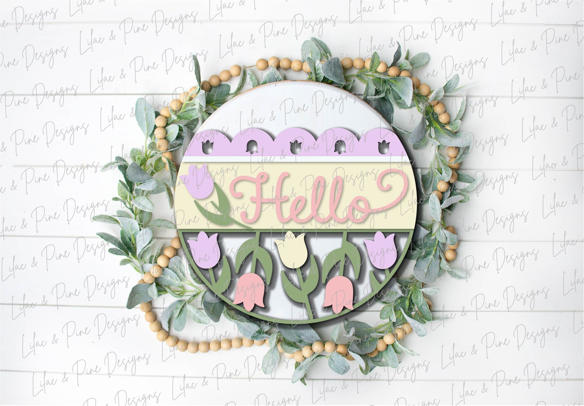Hello Tulip door hanger SVG, Spring porch sign, Tulip svg, Spring Welcome SVG, Spring decor, door sign, Glowforge Svg, laser cut file