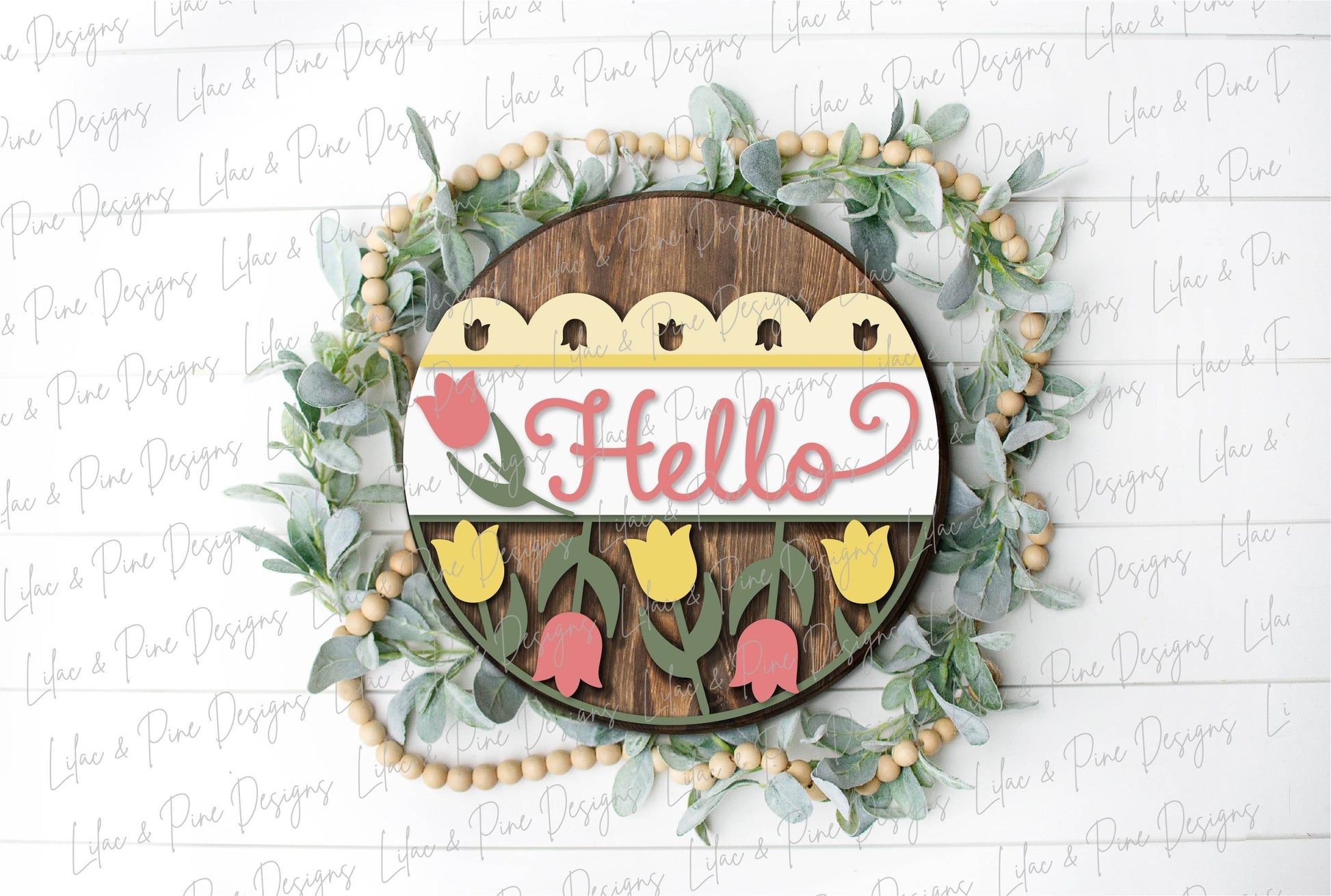 Hello Tulip door hanger SVG, Spring porch sign, Tulip svg, Spring Welcome SVG, Spring decor, door sign, Glowforge Svg, laser cut file