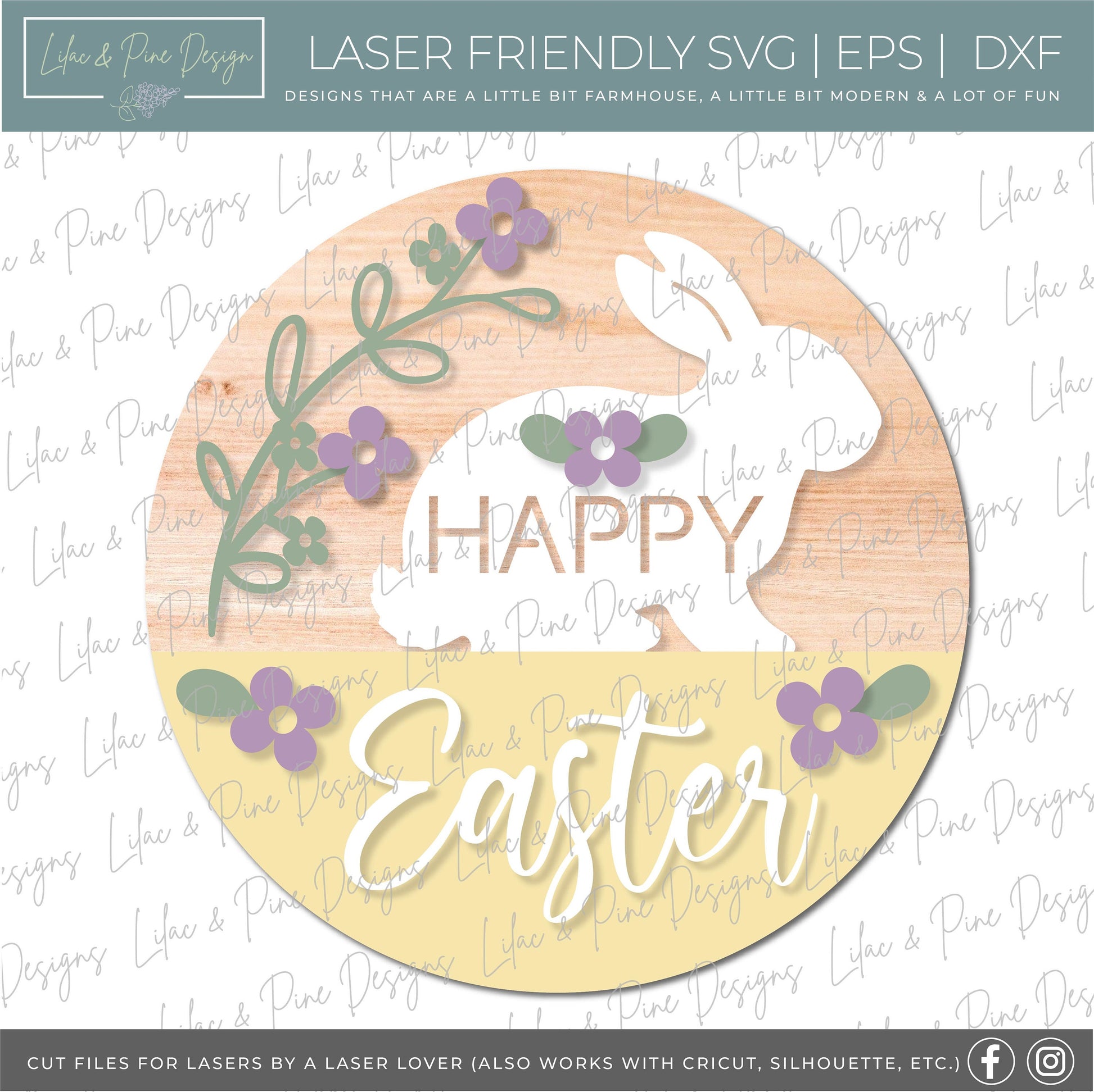 Happy Easter Welcome door hanger, Easter porch sign SVG, Easter bunny SVG, floral svg, Farmhouse Easter decor, Glowforge svg, laser cut file