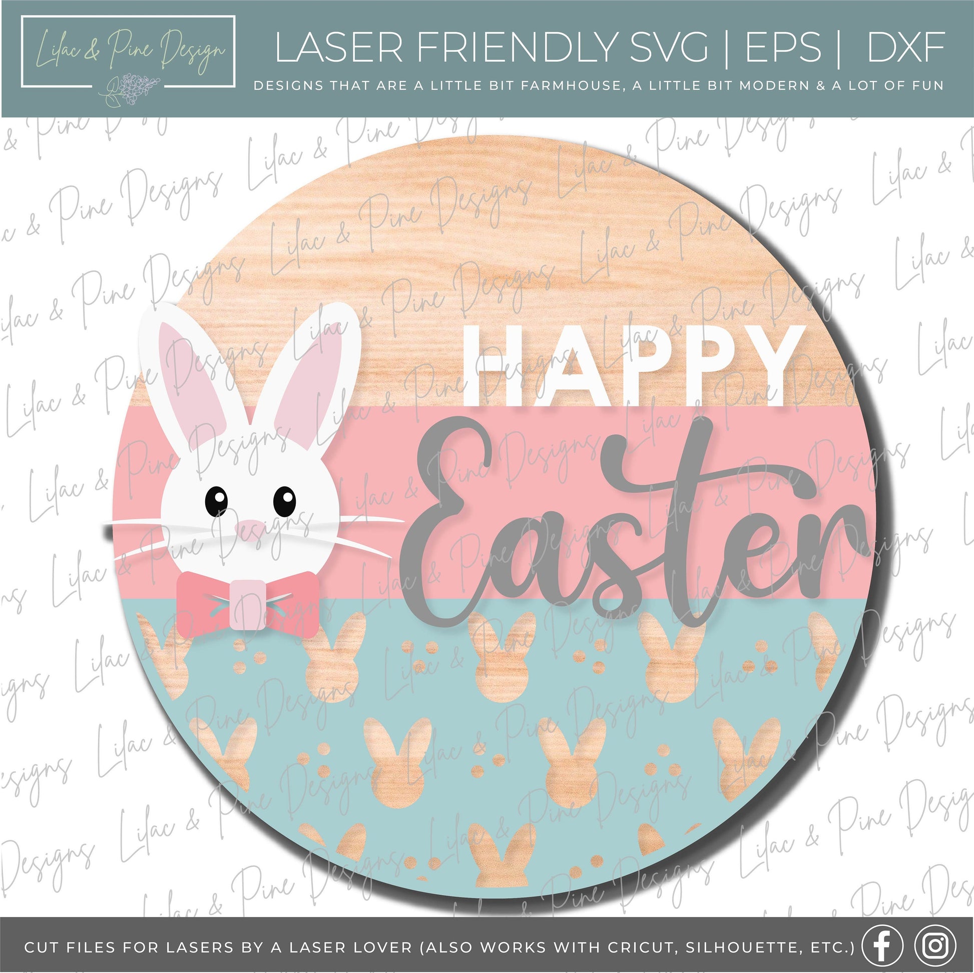 Happy Easter Welcome door hanger, Easter porch sign SVG, Easter bunny SVG, Farmhouse Easter decor, Glowforge svg, laser cut file