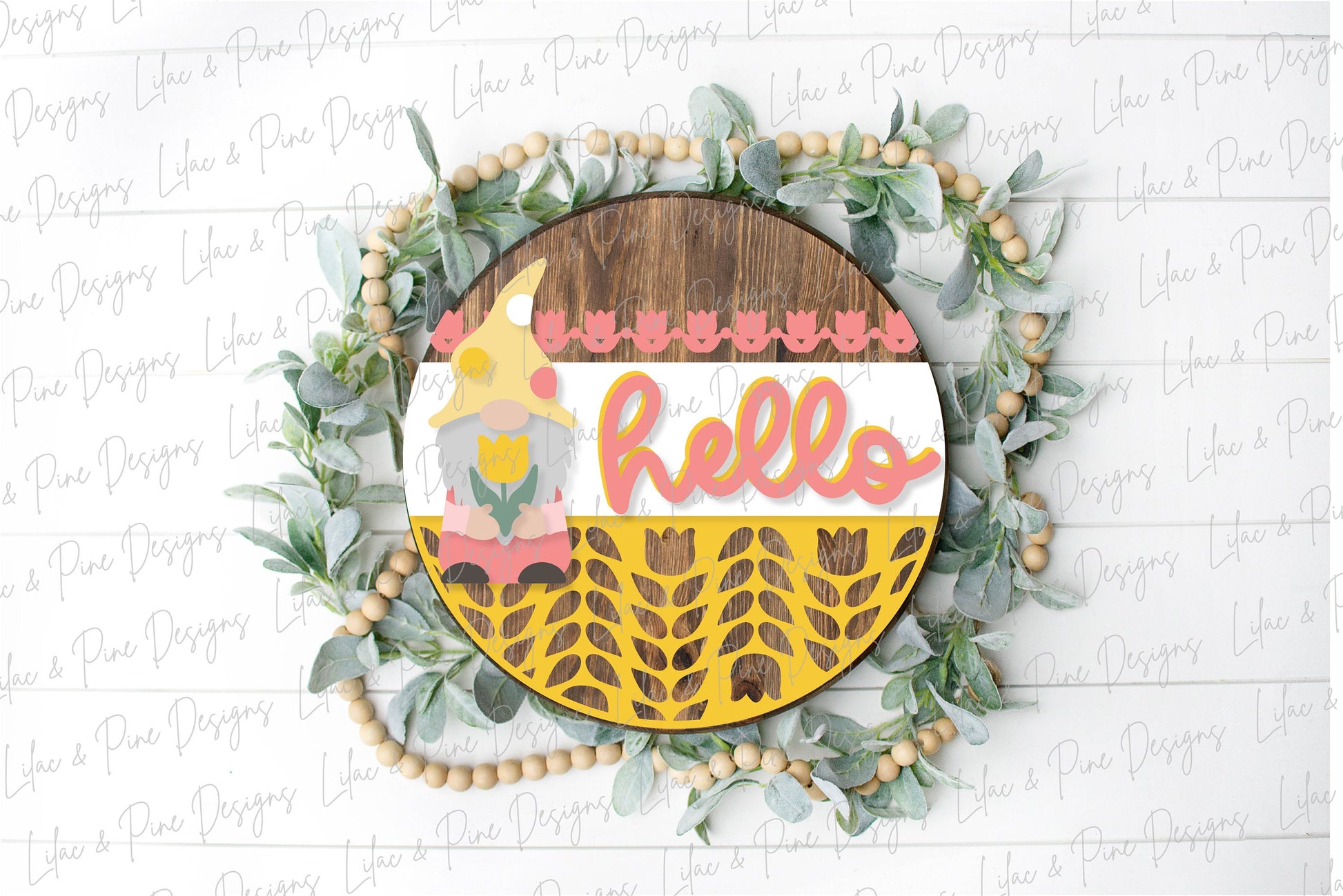 Gnome Spring door hanger, Gnome hello porch sign SVG, tulip SVG, nordic design sign, Farmhouse spring decor, Glowforge svg, laser cut file