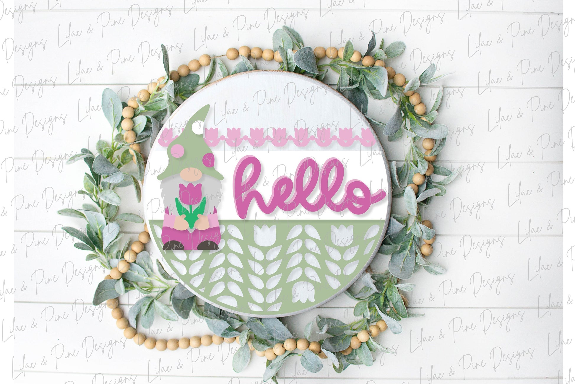 Gnome Spring door hanger, Gnome hello porch sign SVG, tulip SVG, nordic design sign, Farmhouse spring decor, Glowforge svg, laser cut file