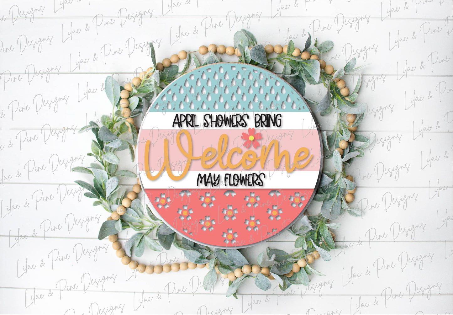 Spring Welcome door hanger SVG, Round porch Welcome sign SVG, April showers may flowers SVG, Spring decor, Glowforge Svg, laser cut file