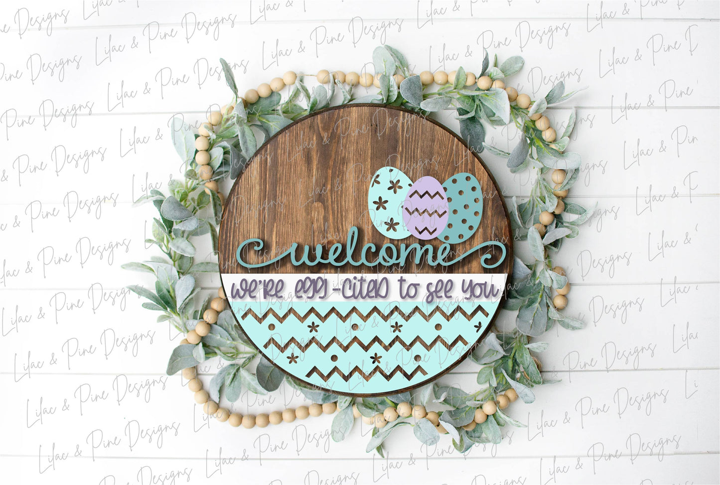Easter Welcome door hanger SVG, Round porch Welcome sign SVG, Easter egg SVG, Farmhouse Easter decor, Glowforge svg file, laser cut file