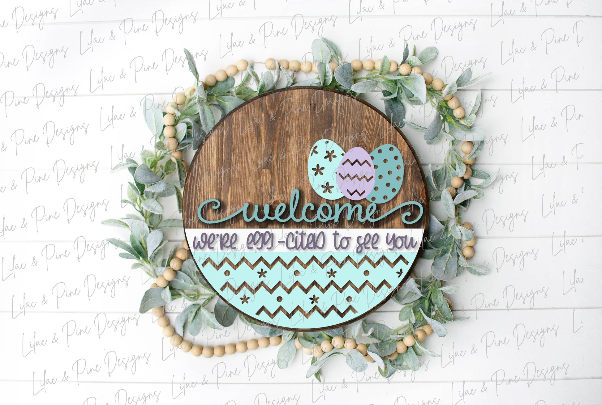 Easter Welcome door hanger SVG, Round porch Welcome sign SVG, Easter egg SVG, Farmhouse Easter decor, Glowforge svg file, laser cut file