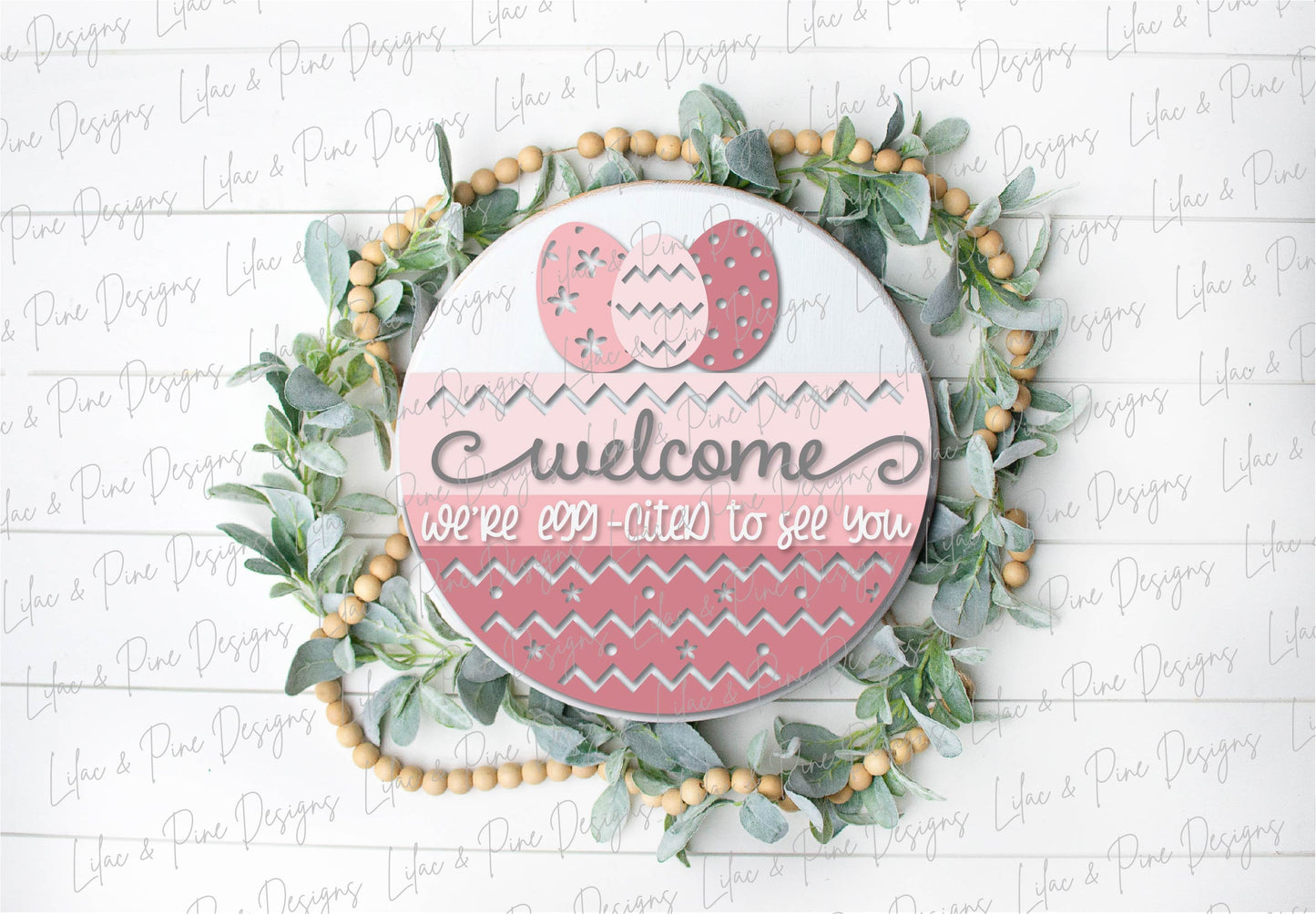 Easter Welcome door hanger SVG, Round porch Welcome sign SVG, Easter egg SVG, Farmhouse Easter decor, Glowforge svg file, laser cut file