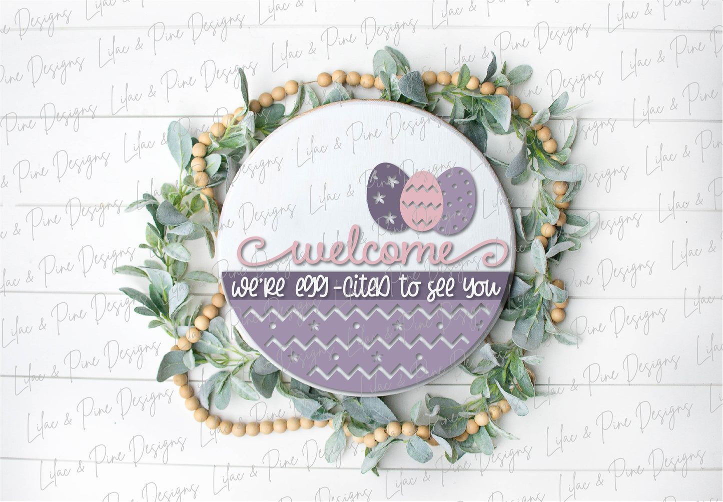 Easter Welcome door hanger SVG, Round porch Welcome sign SVG, Easter egg SVG, Farmhouse Easter decor, Glowforge svg file, laser cut file