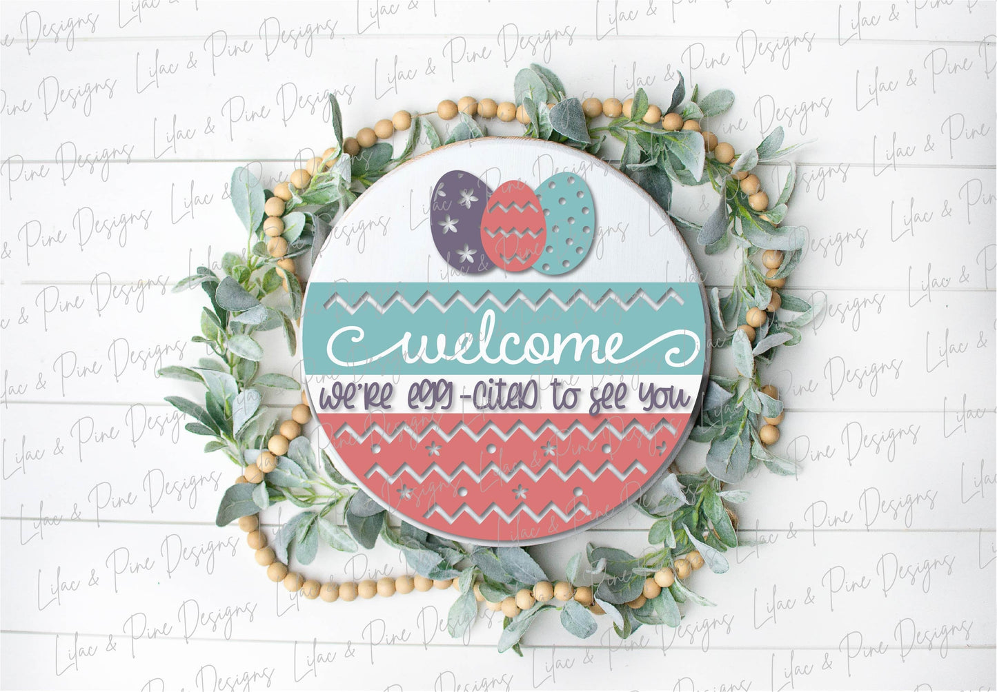 Easter Welcome door hanger SVG, Round porch Welcome sign SVG, Easter egg SVG, Farmhouse Easter decor, Glowforge svg file, laser cut file