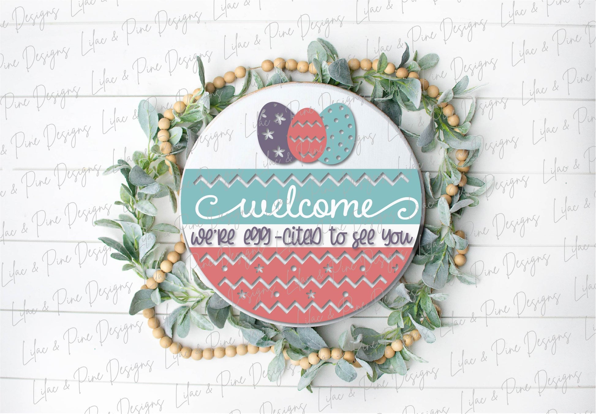 Easter Welcome door hanger SVG, Round porch Welcome sign SVG, Easter egg SVG, Farmhouse Easter decor, Glowforge svg file, laser cut file
