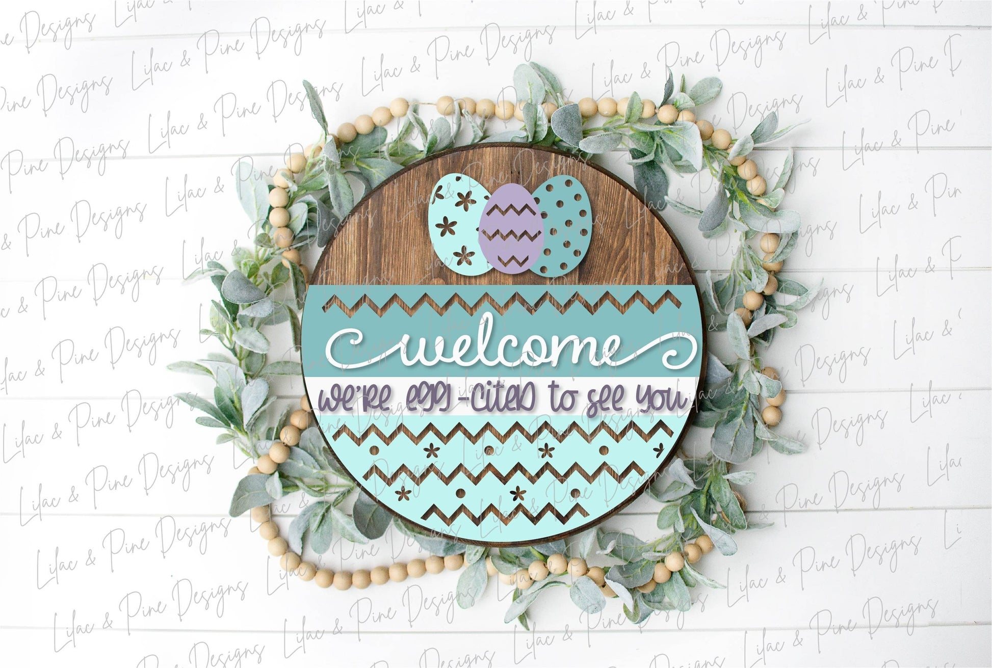 Easter Welcome door hanger SVG, Round porch Welcome sign SVG, Easter egg SVG, Farmhouse Easter decor, Glowforge svg file, laser cut file