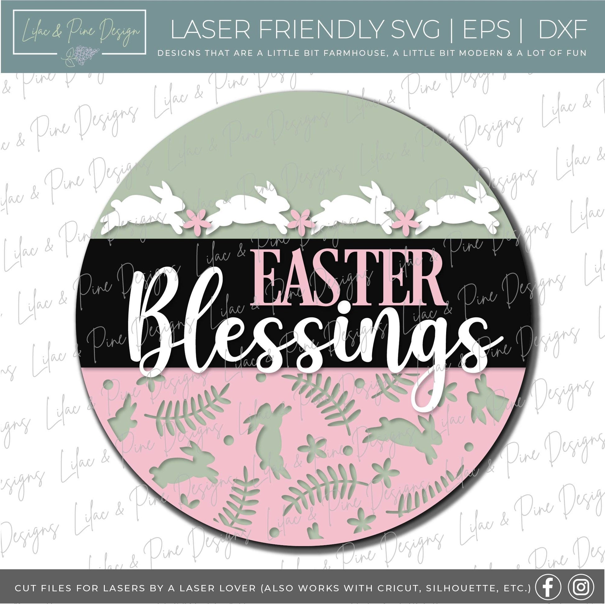 Easter Welcome door hanger, Easter blessings SVG, Easter bunny sign, spring floral svg, Farmhouse Easter decor, Glowforge svg, laser file