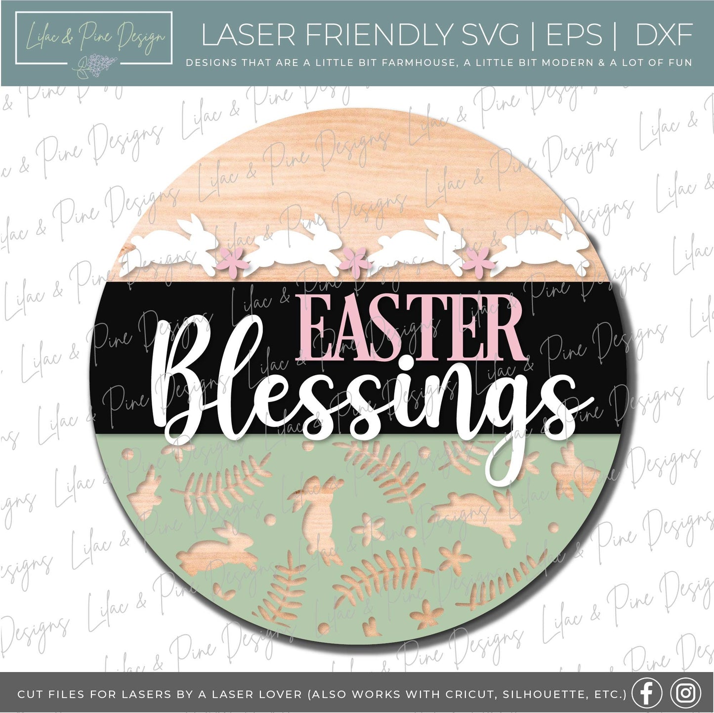 Easter Welcome door hanger, Easter blessings SVG, Easter bunny sign, spring floral svg, Farmhouse Easter decor, Glowforge svg, laser file