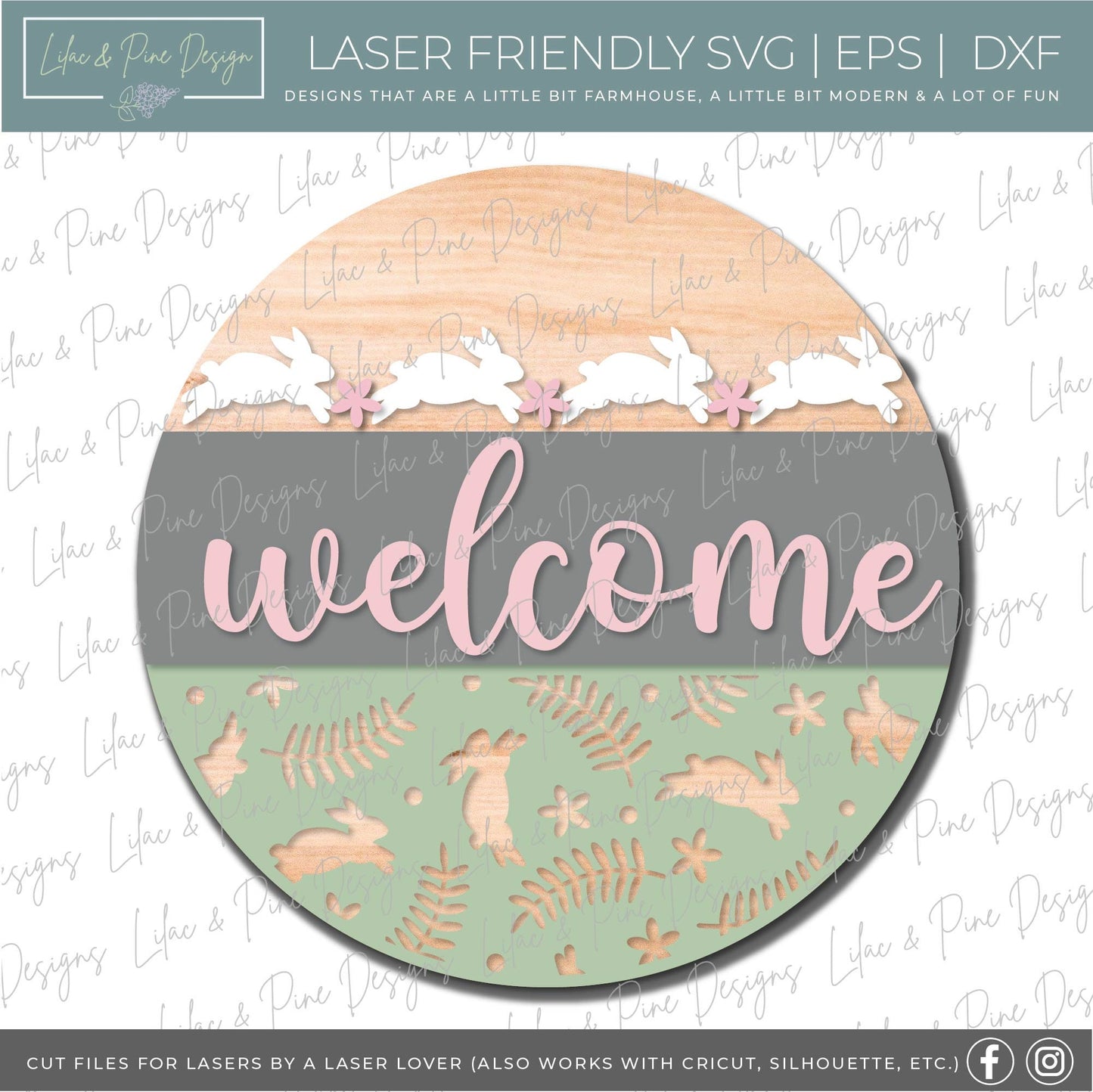 Easter Welcome door hanger, Easter blessings SVG, Easter bunny sign, spring floral svg, Farmhouse Easter decor, Glowforge svg, laser file