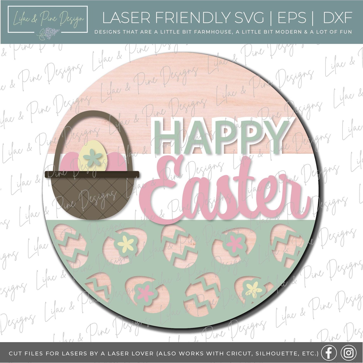 Easter Welcome door hanger, Happy Easter porch sign SVG, Easter egg svg, easter basket SVG, Easter decor, Glowforge svg, laser cut file