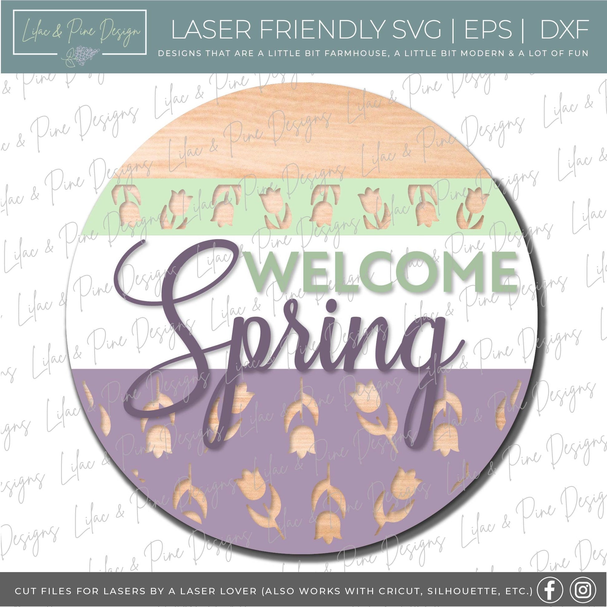 Spring Welcome door hanger, Welcome Spring sign SVG, tulip svg, tulip porch sign, spring decor, farmhouse svg, Glowforge svg, laser cut file