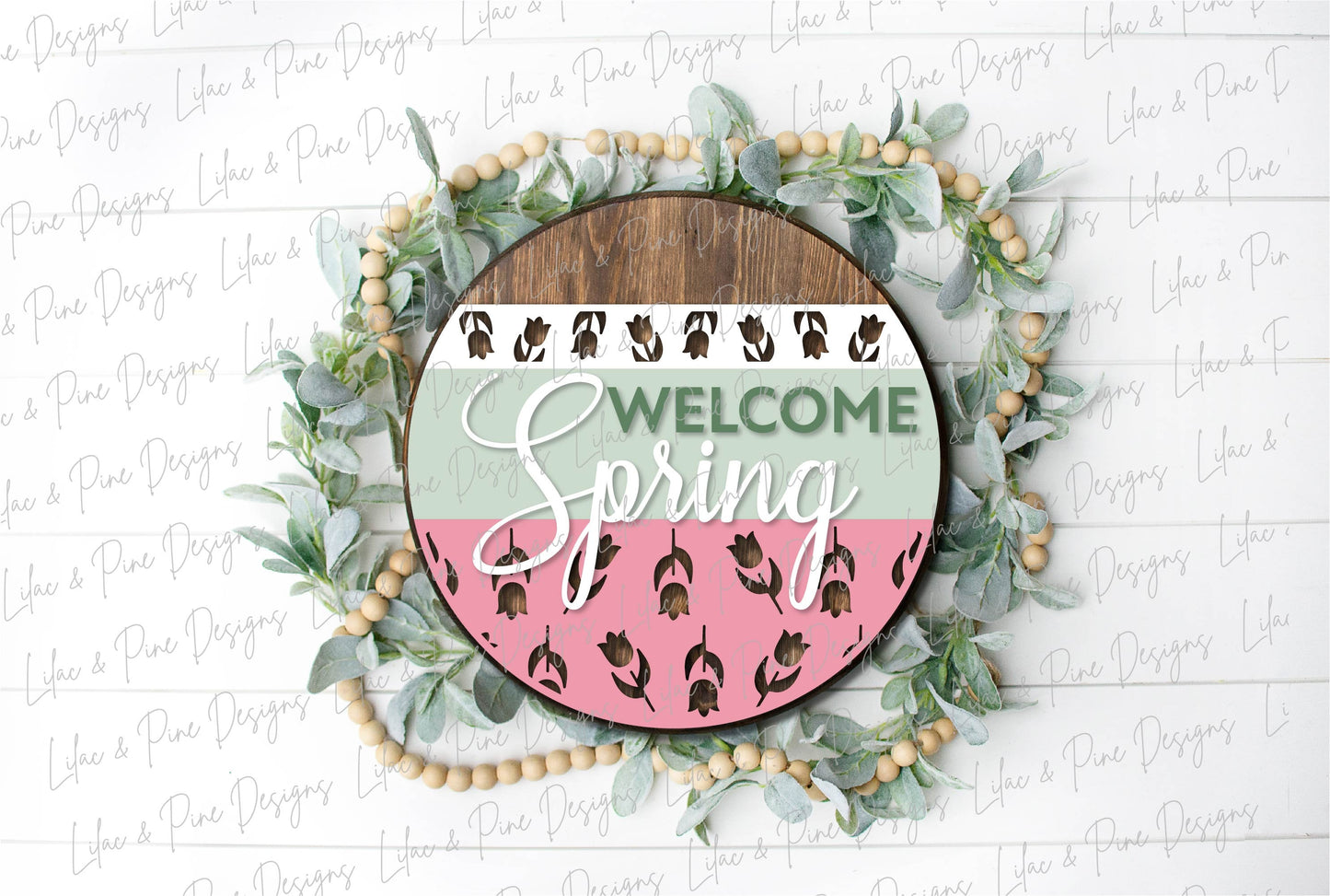 Spring Welcome door hanger, Welcome Spring sign SVG, tulip svg, tulip porch sign, spring decor, farmhouse svg, Glowforge svg, laser cut file