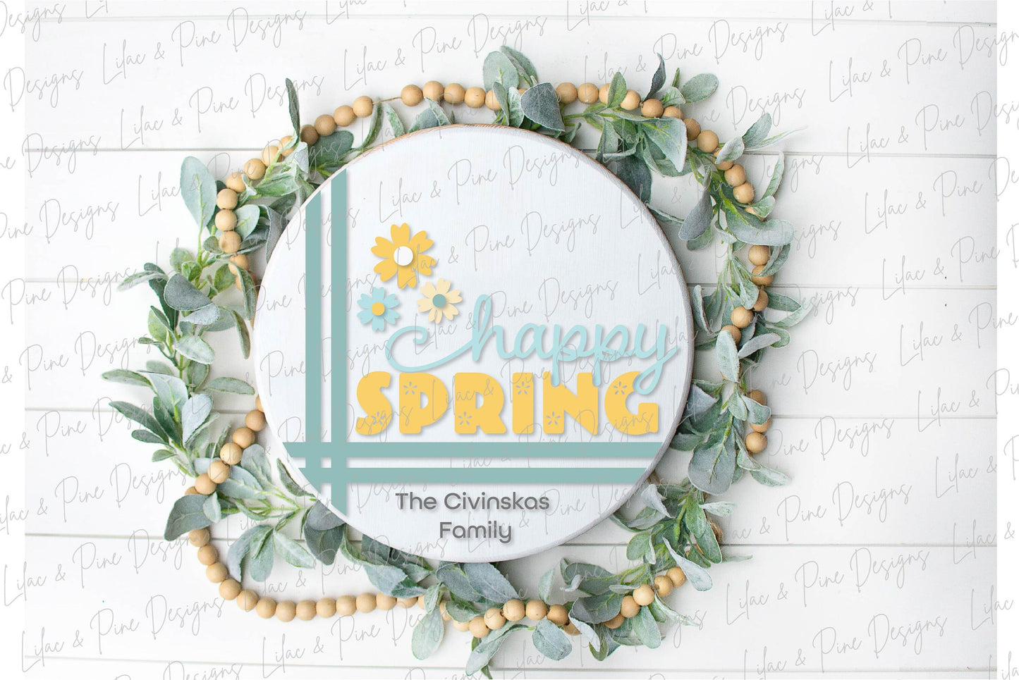 happy Spring door hanger, daisy porch sign SVG, round flower sign, floral SVG, Farmhouse spring decor, Glowforge svg, laser cut file