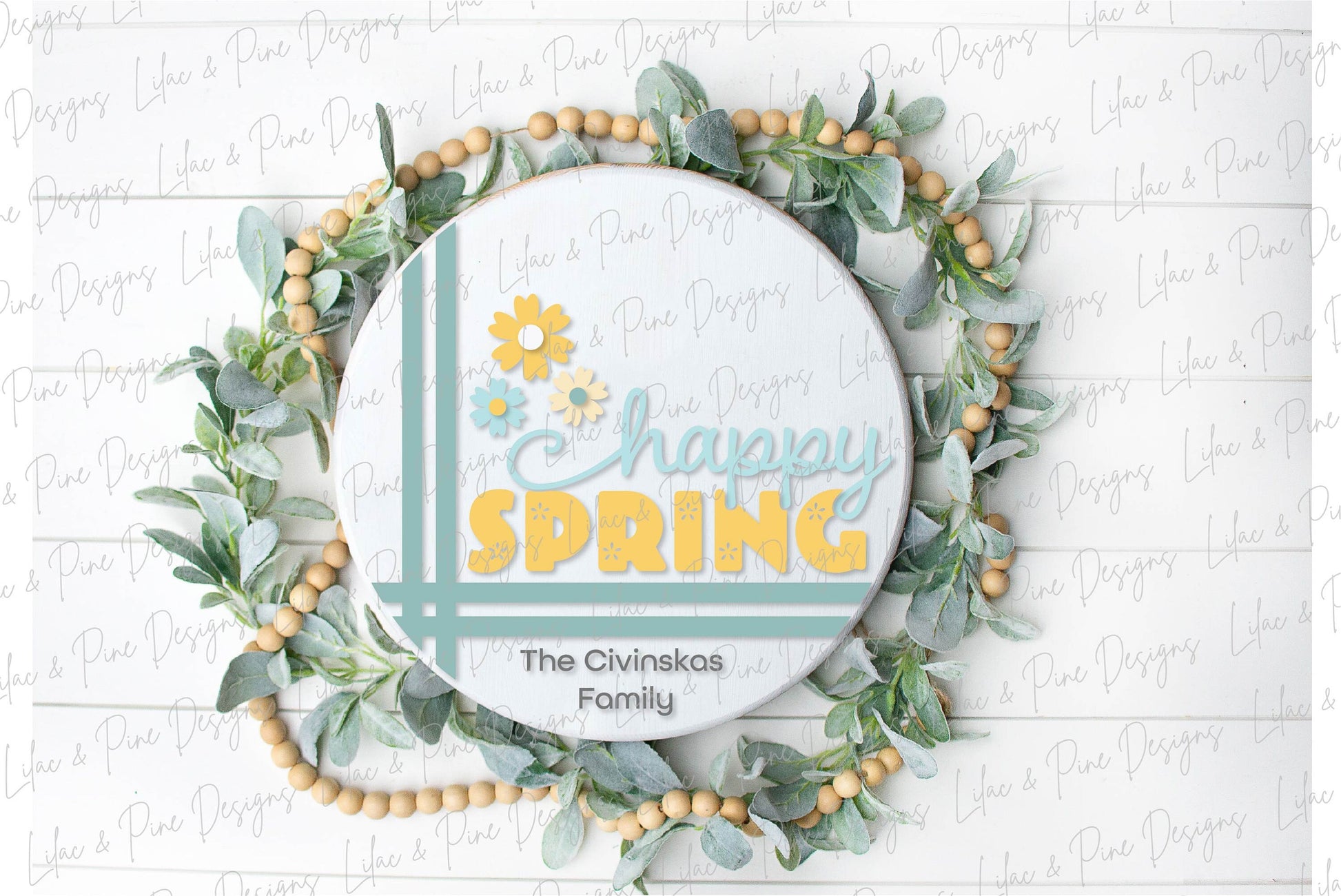 happy Spring door hanger, daisy porch sign SVG, round flower sign, floral SVG, Farmhouse spring decor, Glowforge svg, laser cut file