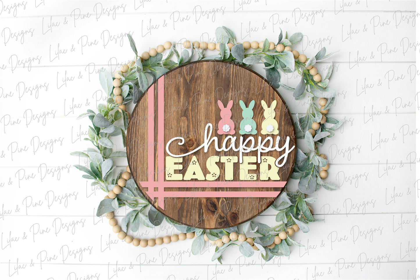 happy Easter door hanger, bunny porch sign SVG, round Easter bunny sign, Farmhouse Easter decor, Glowforge svg files, laser cut file