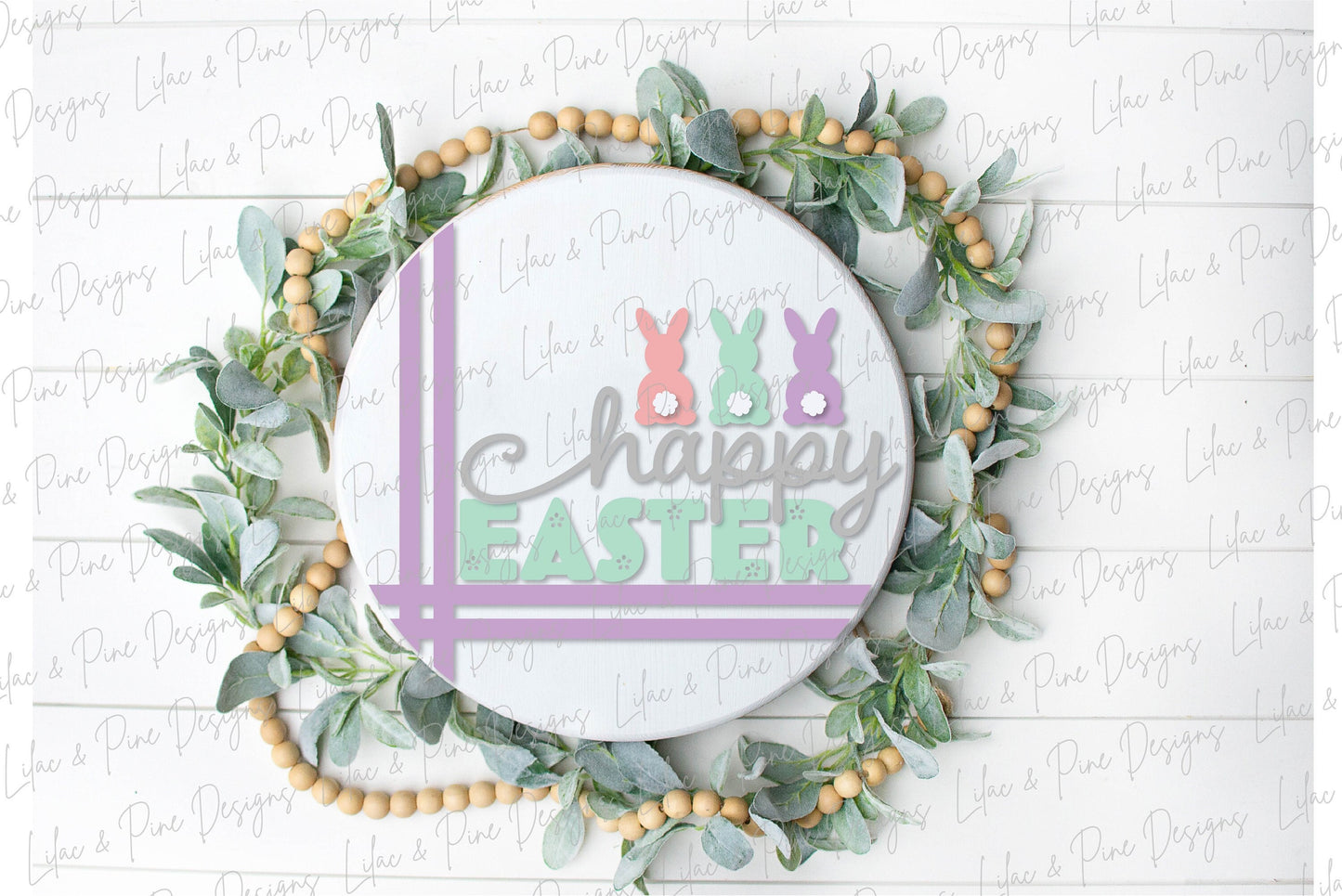 happy Easter door hanger, bunny porch sign SVG, round Easter bunny sign, Farmhouse Easter decor, Glowforge svg files, laser cut file