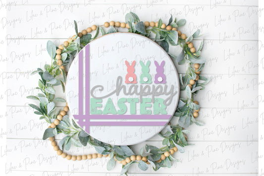happy Easter door hanger, bunny porch sign SVG, round Easter bunny sign, Farmhouse Easter decor, Glowforge svg files, laser cut file