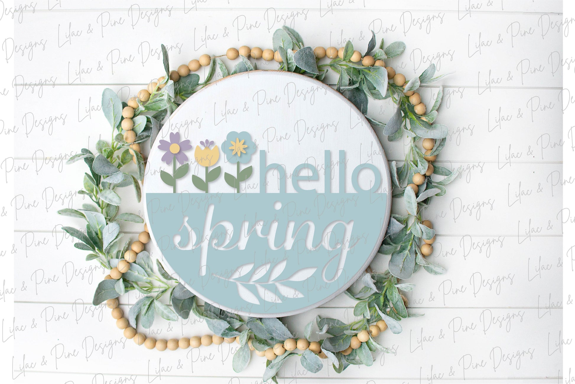 Hello Spring door hanger, spring porch sign SVG, round flower sign, floral SVG, Farmhouse spring decor, Glowforge svg, laser cut file