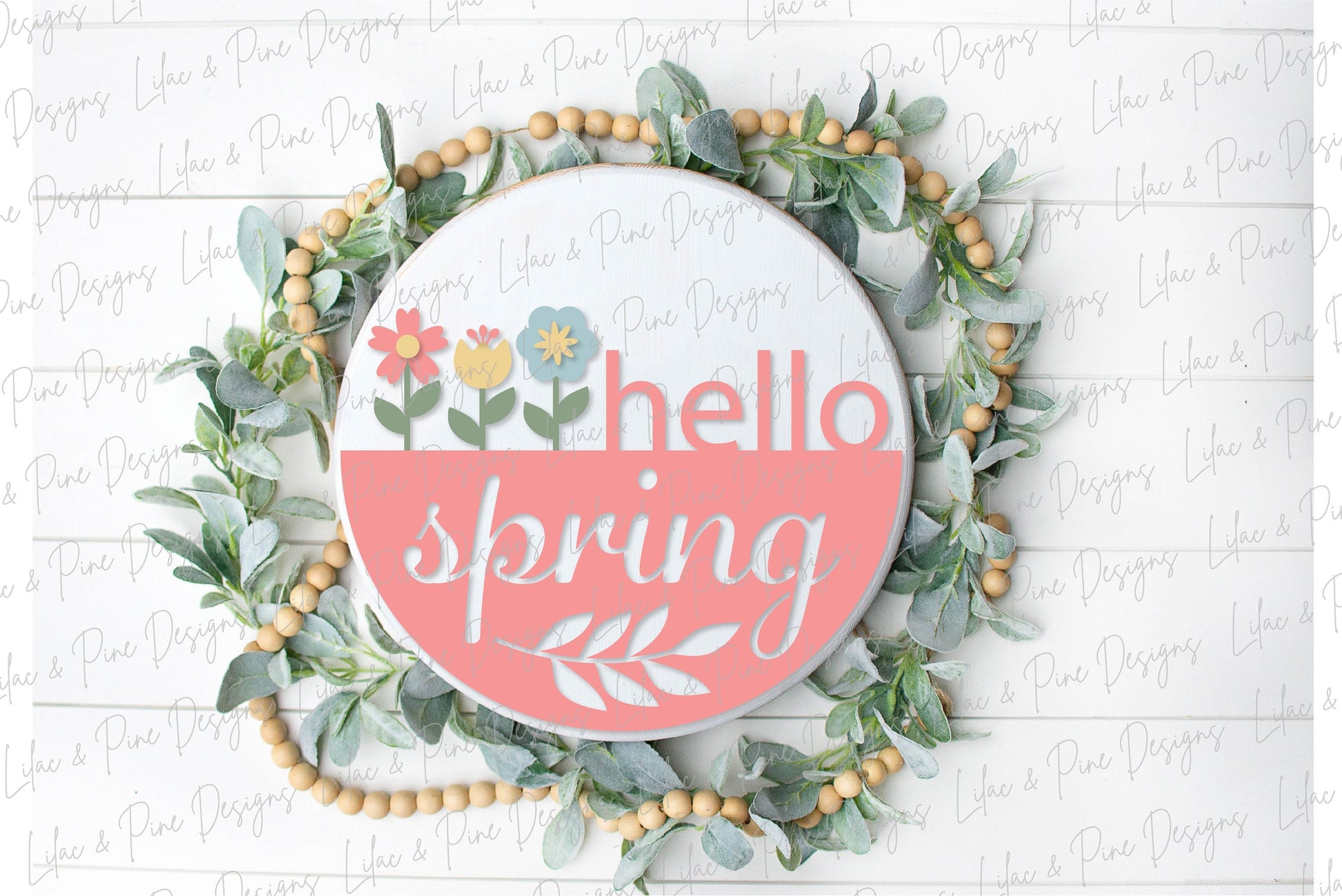 Hello Spring door hanger, spring porch sign SVG, round flower sign, floral SVG, Farmhouse spring decor, Glowforge svg, laser cut file