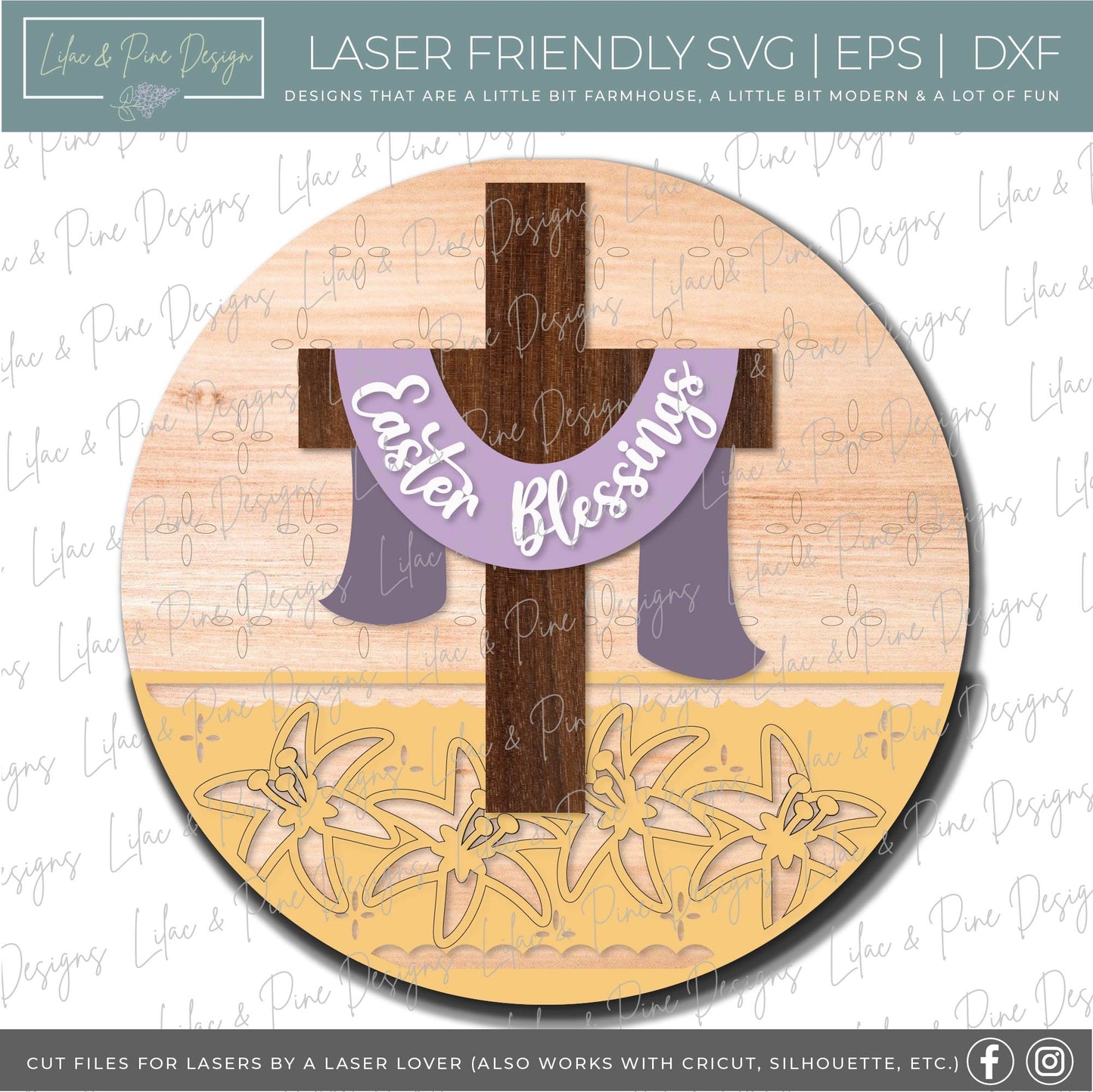 Easter Blessing door hanger, Easter Cross porch sign SVG, Resurrection sign, cross SVG, Easter lily SVG, Glowforge file svg, laser cut file