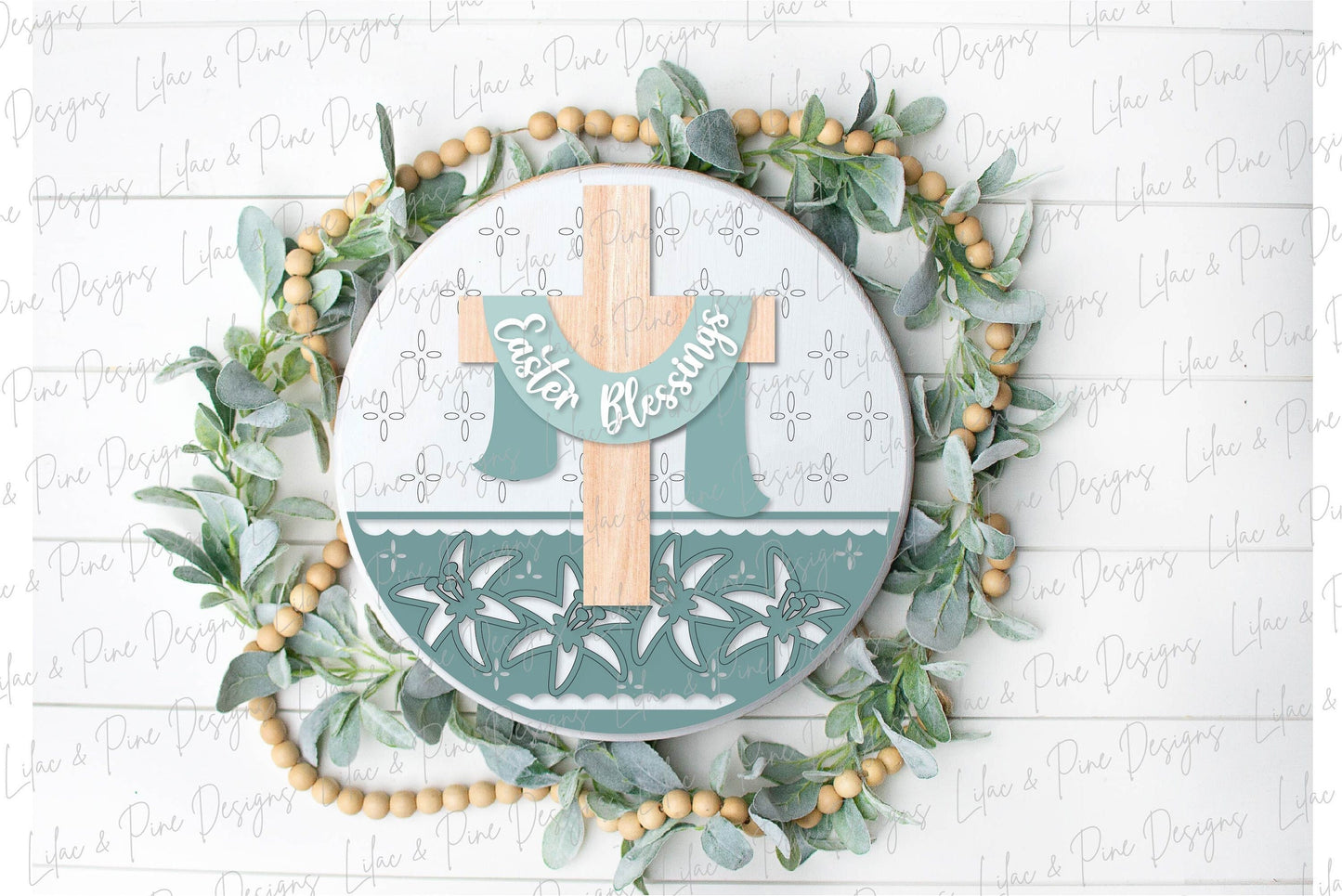 Easter Blessing door hanger, Easter Cross porch sign SVG, Resurrection sign, cross SVG, Easter lily SVG, Glowforge file svg, laser cut file