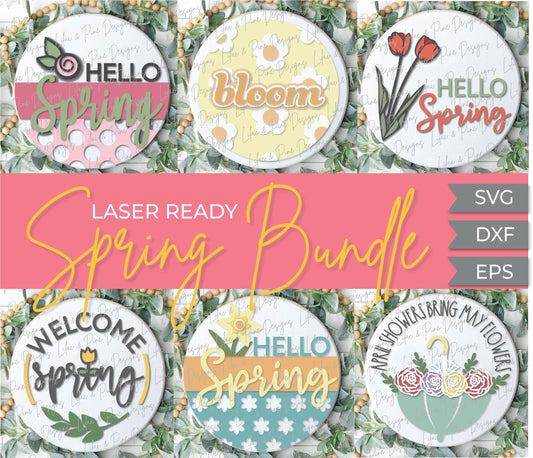 Spring welcome door hanger bundle, spring floral sign SVG, tulip svg, hello spring svg, daffodil laser file, Glowforge files, laser cut file