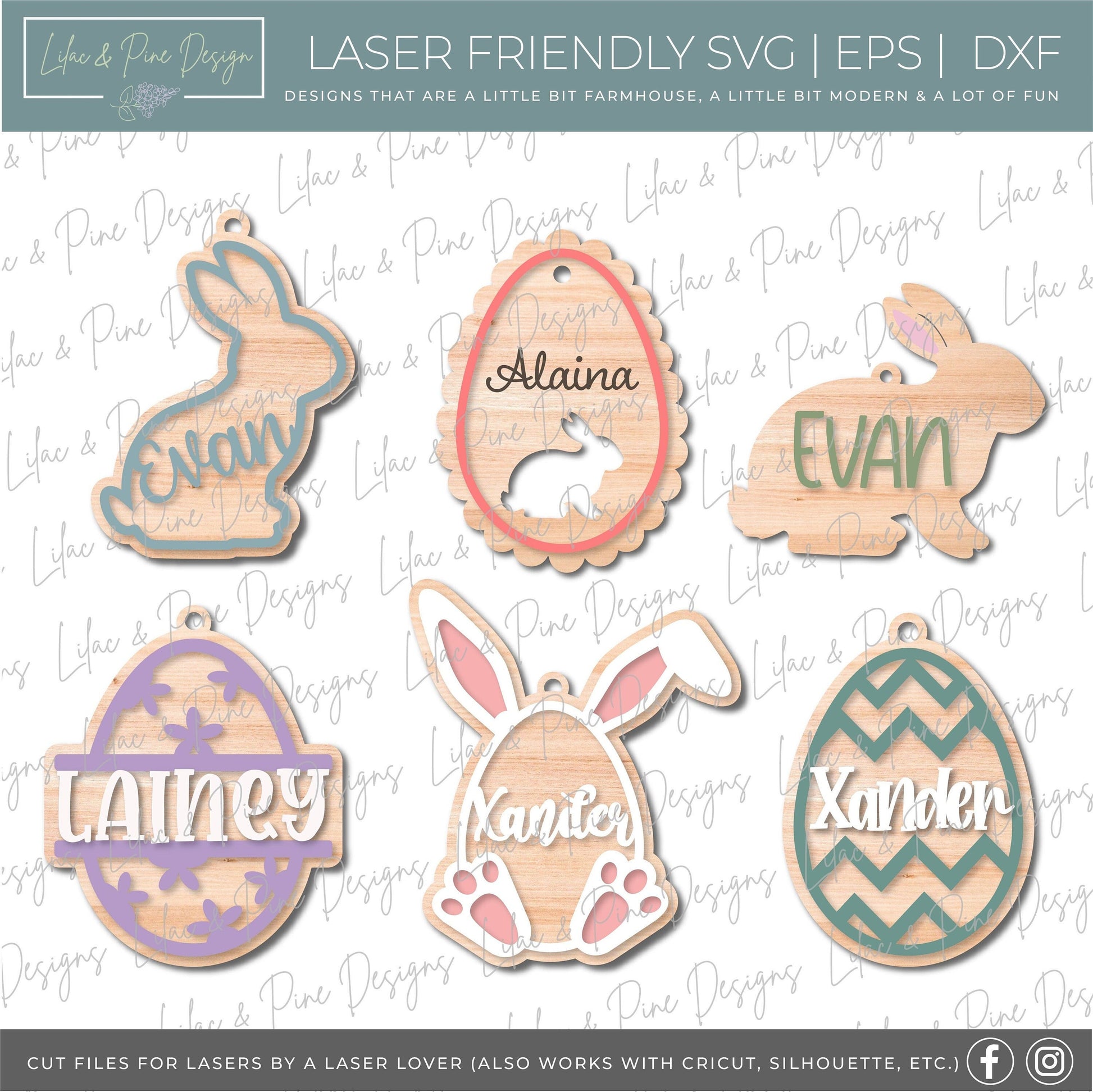 Easter Basket Tag bundle SVG, Easter tag, Egg tag svg, bunny tag SVG, Easter tag laser cut file, Glowforge laser cut file, laser SVG