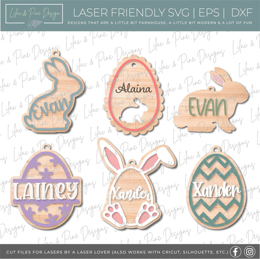 Easter Basket Tag bundle SVG, Easter tag, Egg tag svg, bunny tag SVG, Easter tag laser cut file, Glowforge laser cut file, laser SVG