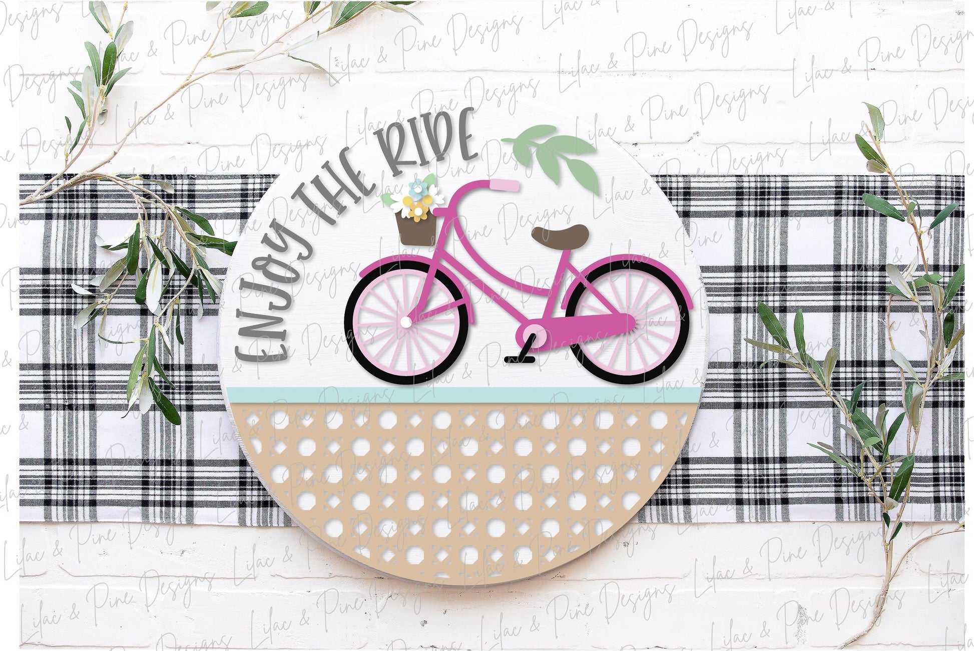 Enjoy the ride door hanger SVG, Beach Cruiser round sign, Bike svg, Rattan Welcome SVG, Summer decor, Glowforge cut file, laser SVG file