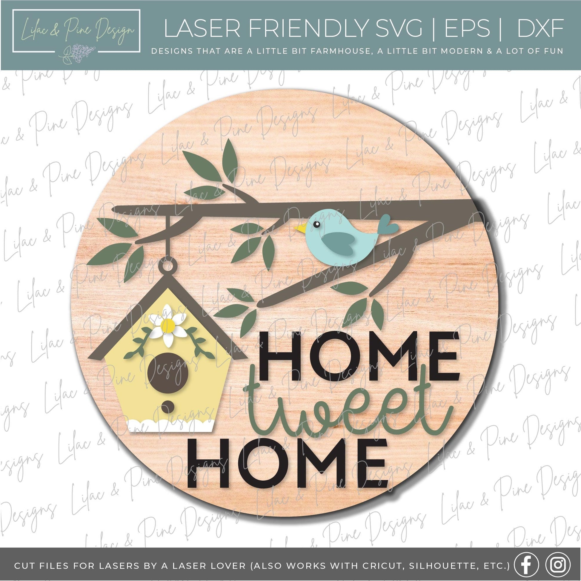 Home Tweet Home door hanger SVG, Birdhouse Welcome sign, Bird round sign, Summer decor, Bird decor, Glowforge cut file, laser SVG file