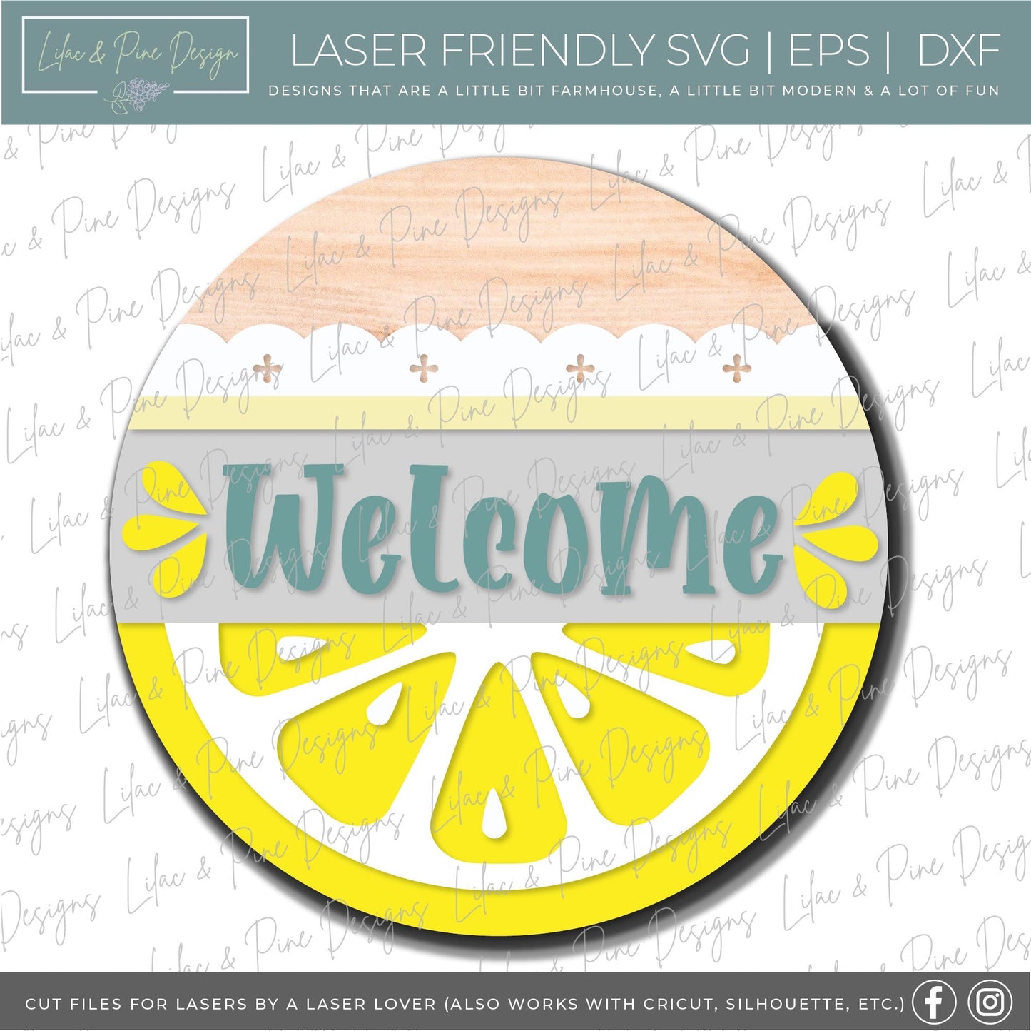 Lemon door hanger SVG, Lemon Welcome sign, Lemon round sign svg, Lemonade sign, Summer decor, Glowforge cut file, laser SVG file