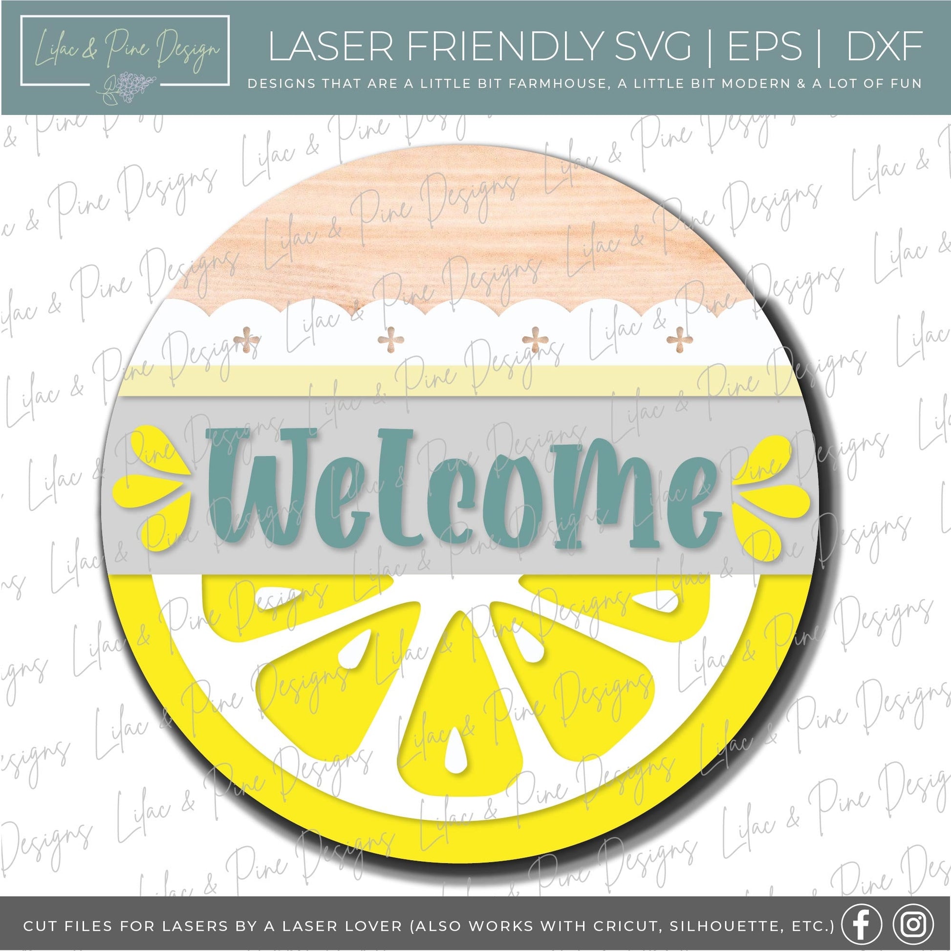 Lemon door hanger SVG, Lemon Welcome sign, Lemon round sign svg, Lemonade sign, Summer decor, Glowforge cut file, laser SVG file