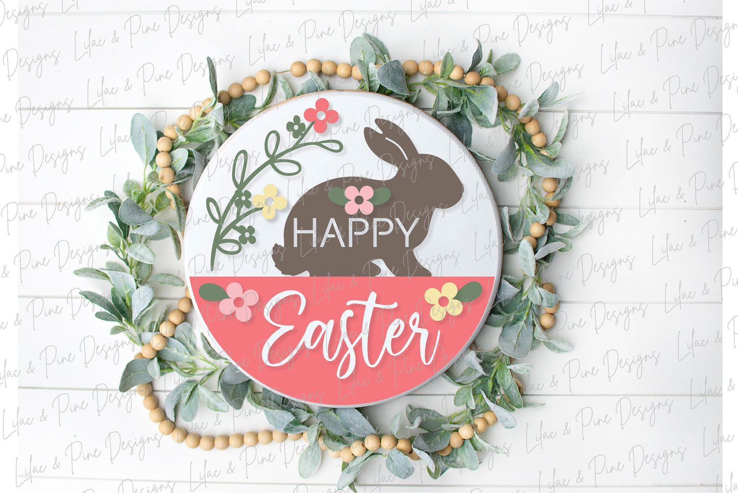 Happy Easter Welcome door hanger, Easter porch sign SVG, Easter bunny SVG, floral svg, Farmhouse Easter decor, Glowforge svg, laser cut file