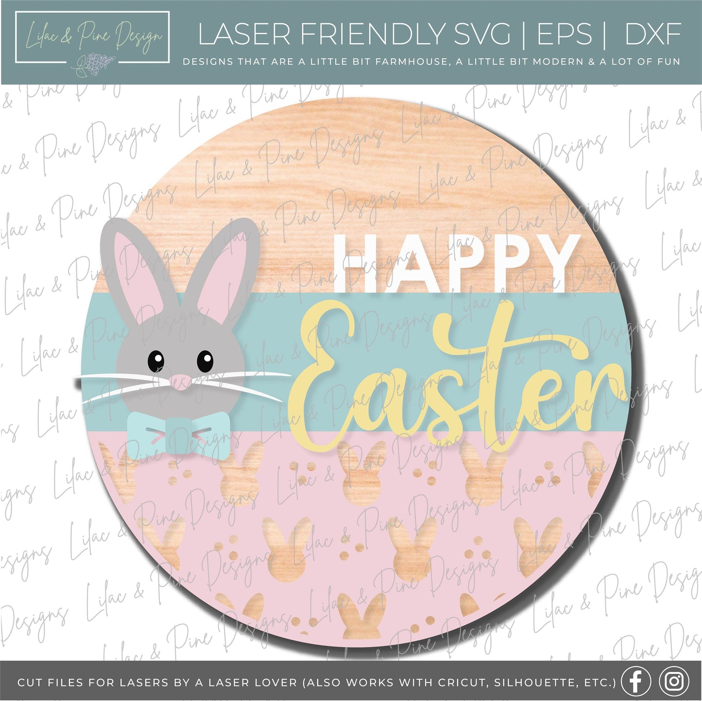 Happy Easter Welcome door hanger, Easter porch sign SVG, Easter bunny SVG, Farmhouse Easter decor, Glowforge svg, laser cut file