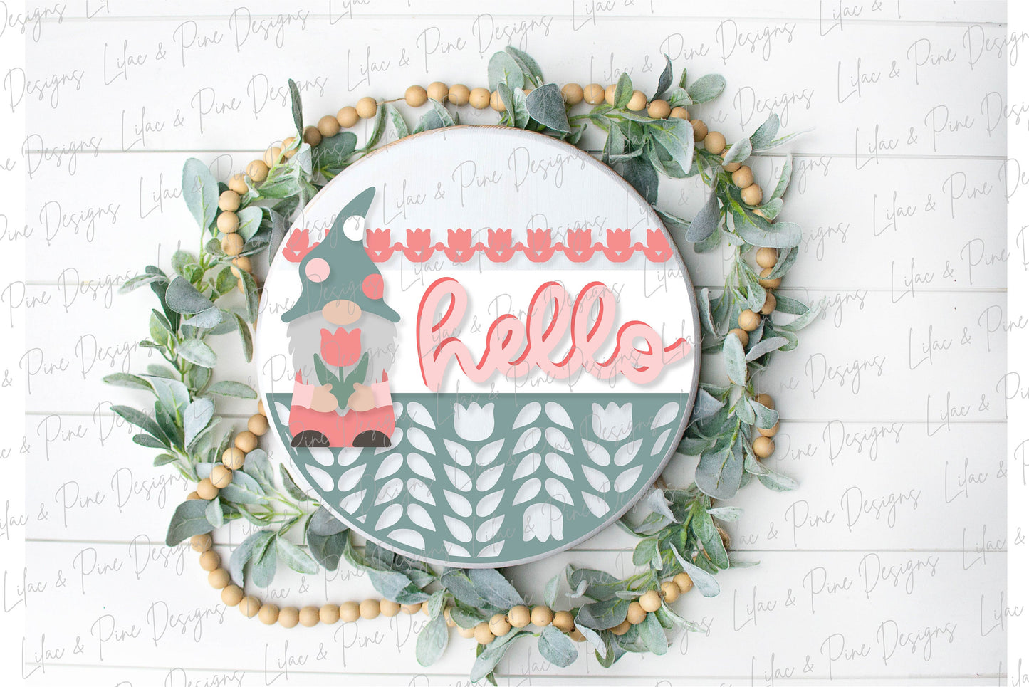 Gnome Spring door hanger, Gnome hello porch sign SVG, tulip SVG, nordic design sign, Farmhouse spring decor, Glowforge svg, laser cut file