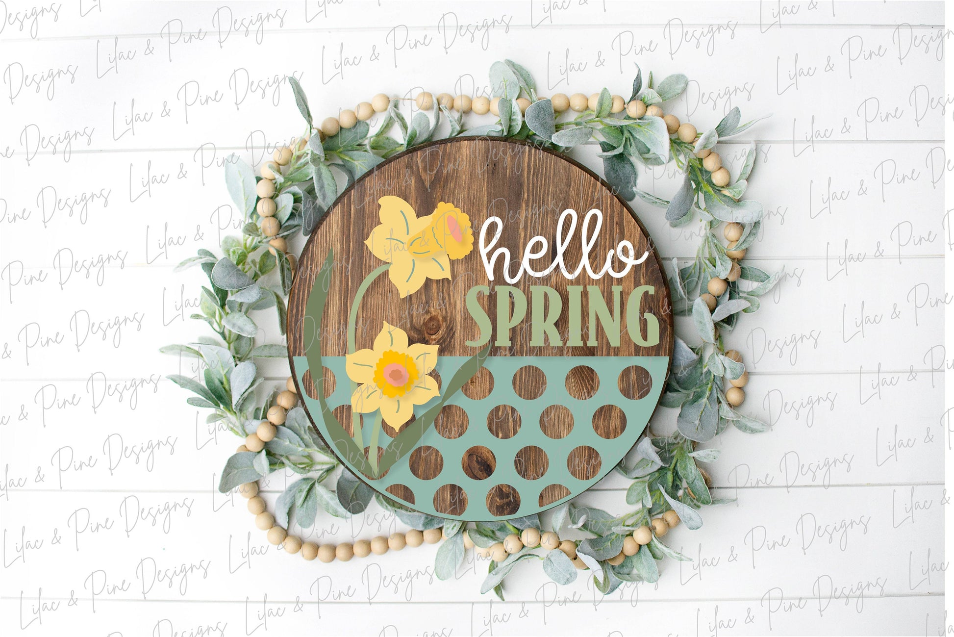 Hello Spring door hanger, Daffodil porch sign SVG, round flower sign, floral SVG, Farmhouse spring decor, Glowforge svg, laser cut file