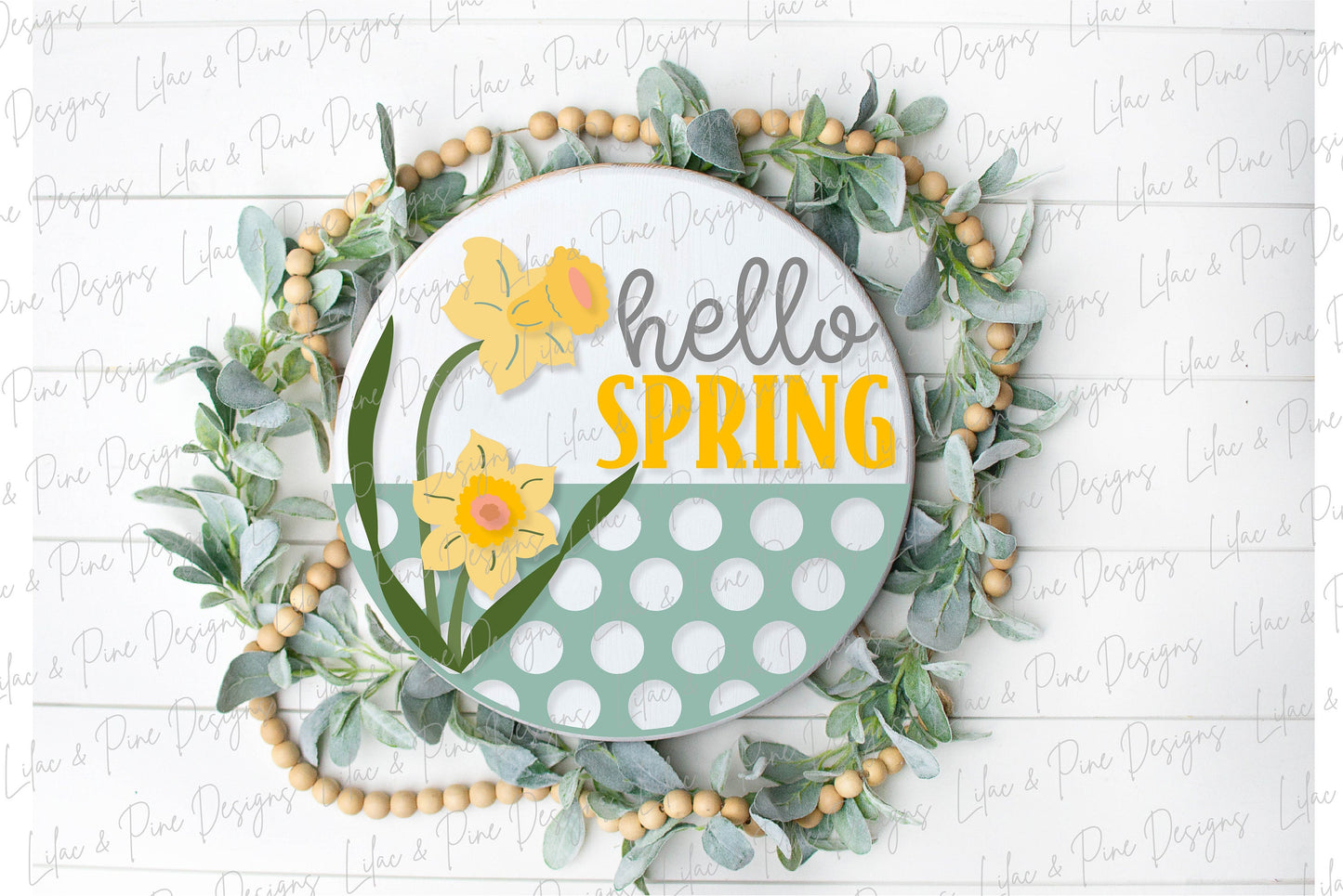 Hello Spring door hanger, Daffodil porch sign SVG, round flower sign, floral SVG, Farmhouse spring decor, Glowforge svg, laser cut file