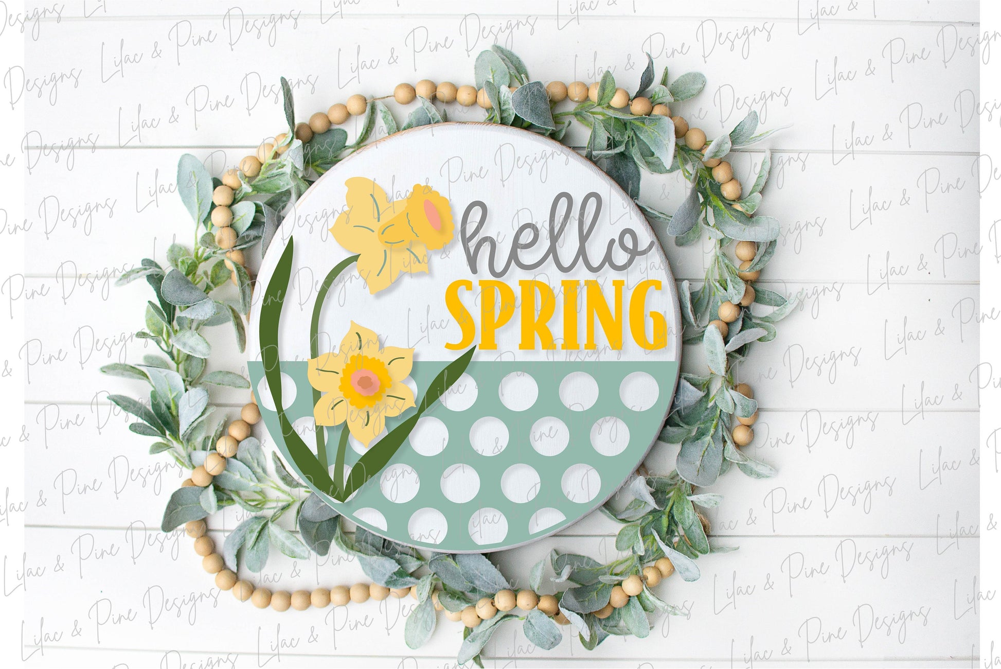 Hello Spring door hanger, Daffodil porch sign SVG, round flower sign, floral SVG, Farmhouse spring decor, Glowforge svg, laser cut file