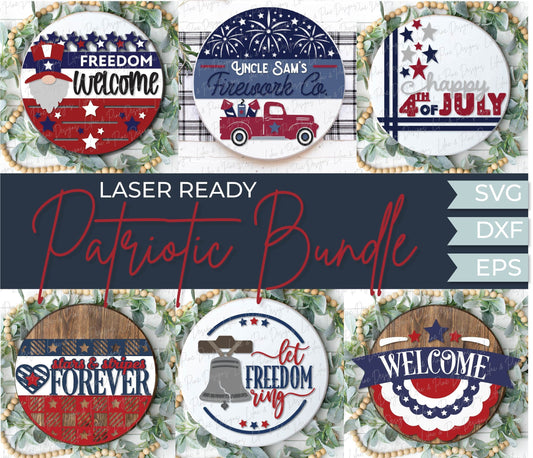 Patriotic Welcome door hanger bundle, 4th of July porch decor SVG, Independence Day sign bundle SVG, Glowforge files, laser cut file