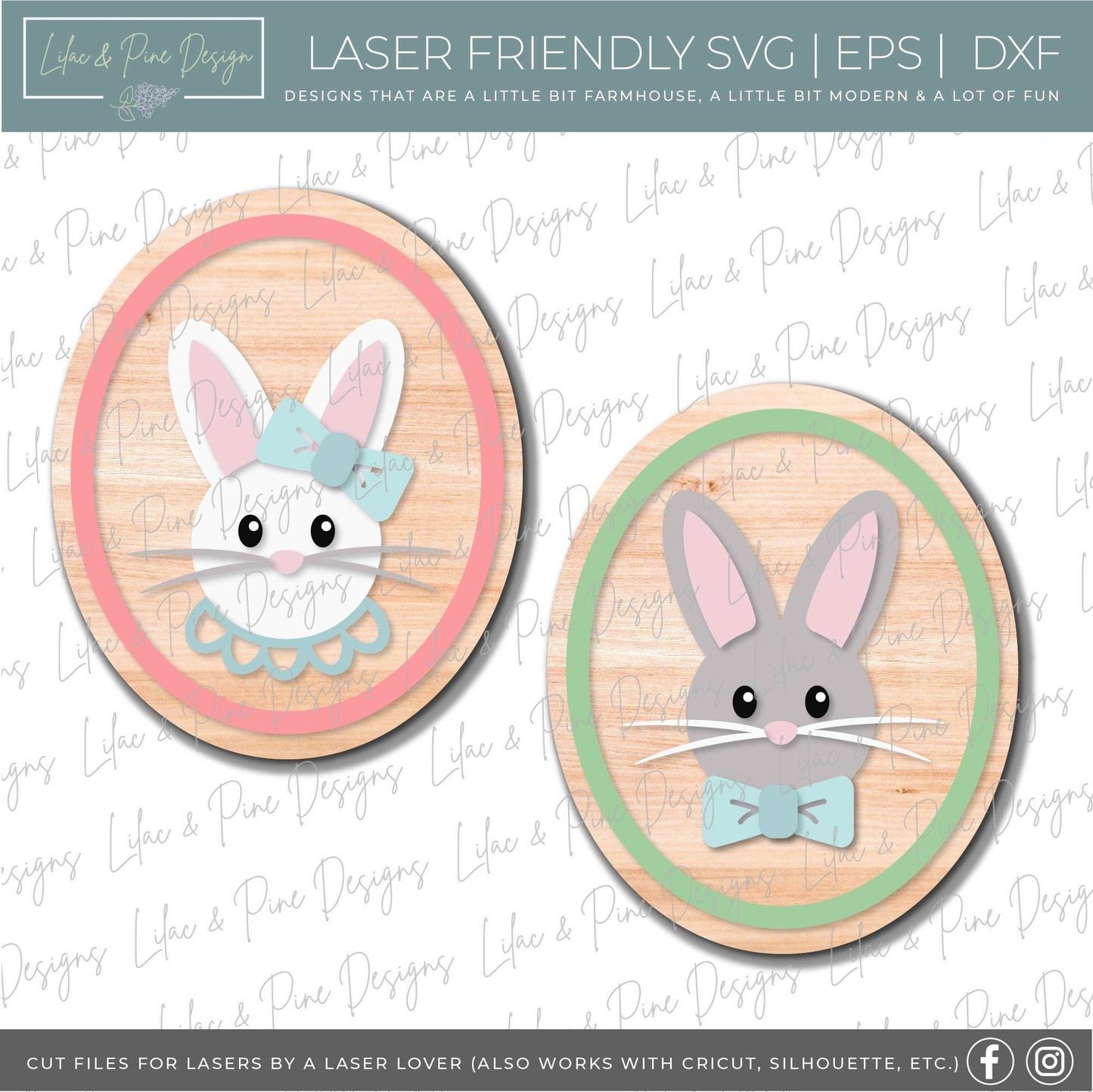 Easter bunny oval sign bundle, boy girl bunny SVG, Easter Sign kit, DIY kids kit, Easter basket gift, Glowforge svg files, laser cut file