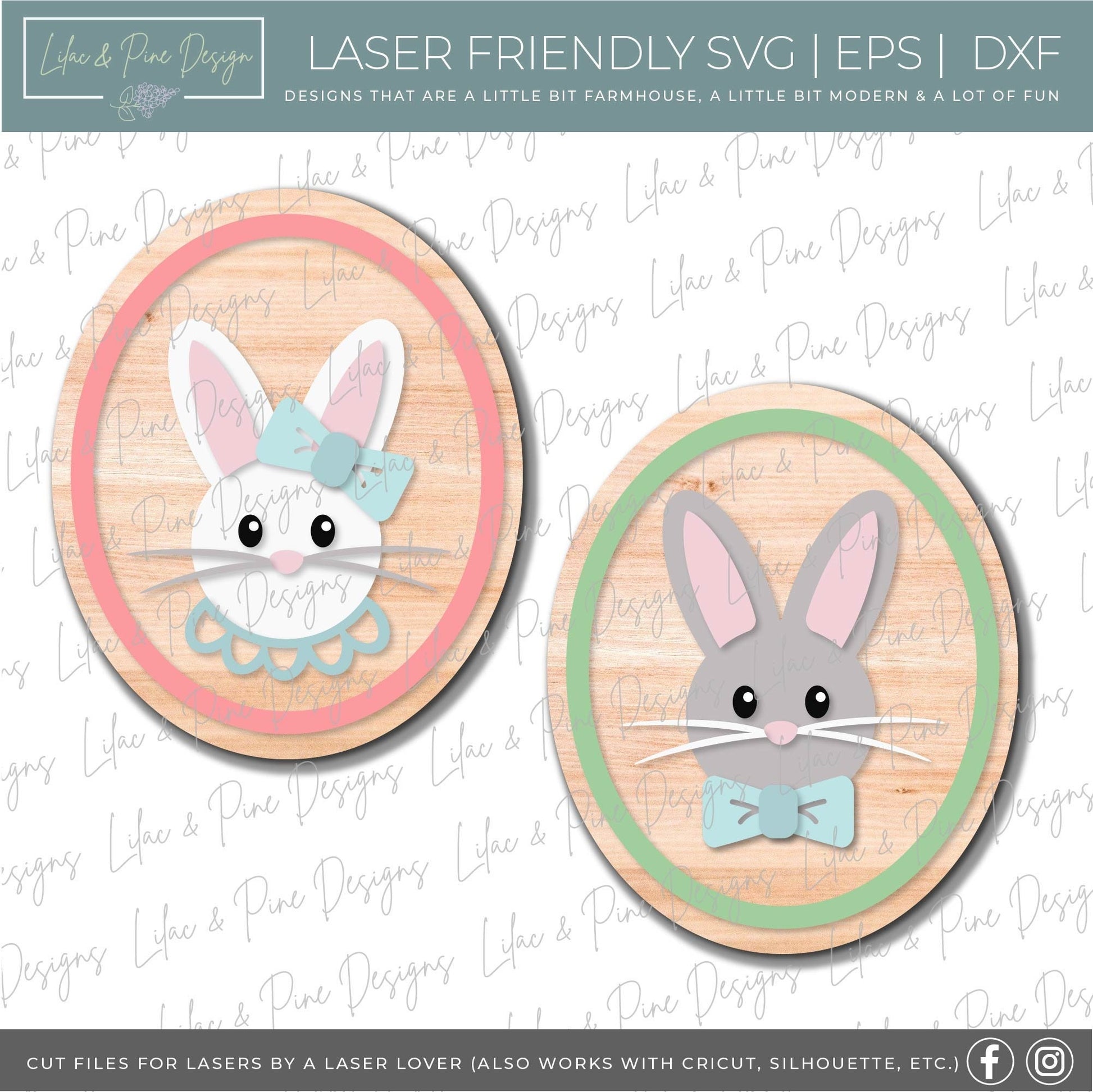 Easter bunny oval sign bundle, boy girl bunny SVG, Easter Sign kit, DIY kids kit, Easter basket gift, Glowforge svg files, laser cut file