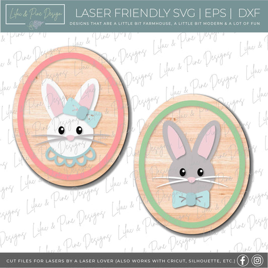 Easter bunny oval sign bundle, boy girl bunny SVG, Easter Sign kit, DIY kids kit, Easter basket gift, Glowforge svg files, laser cut file