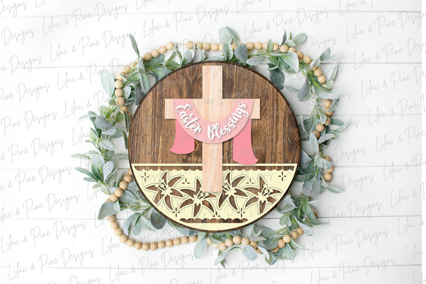 Easter Blessing door hanger, Easter Cross porch sign SVG, Resurrection sign, cross SVG, Easter lily SVG, Glowforge file svg, laser cut file